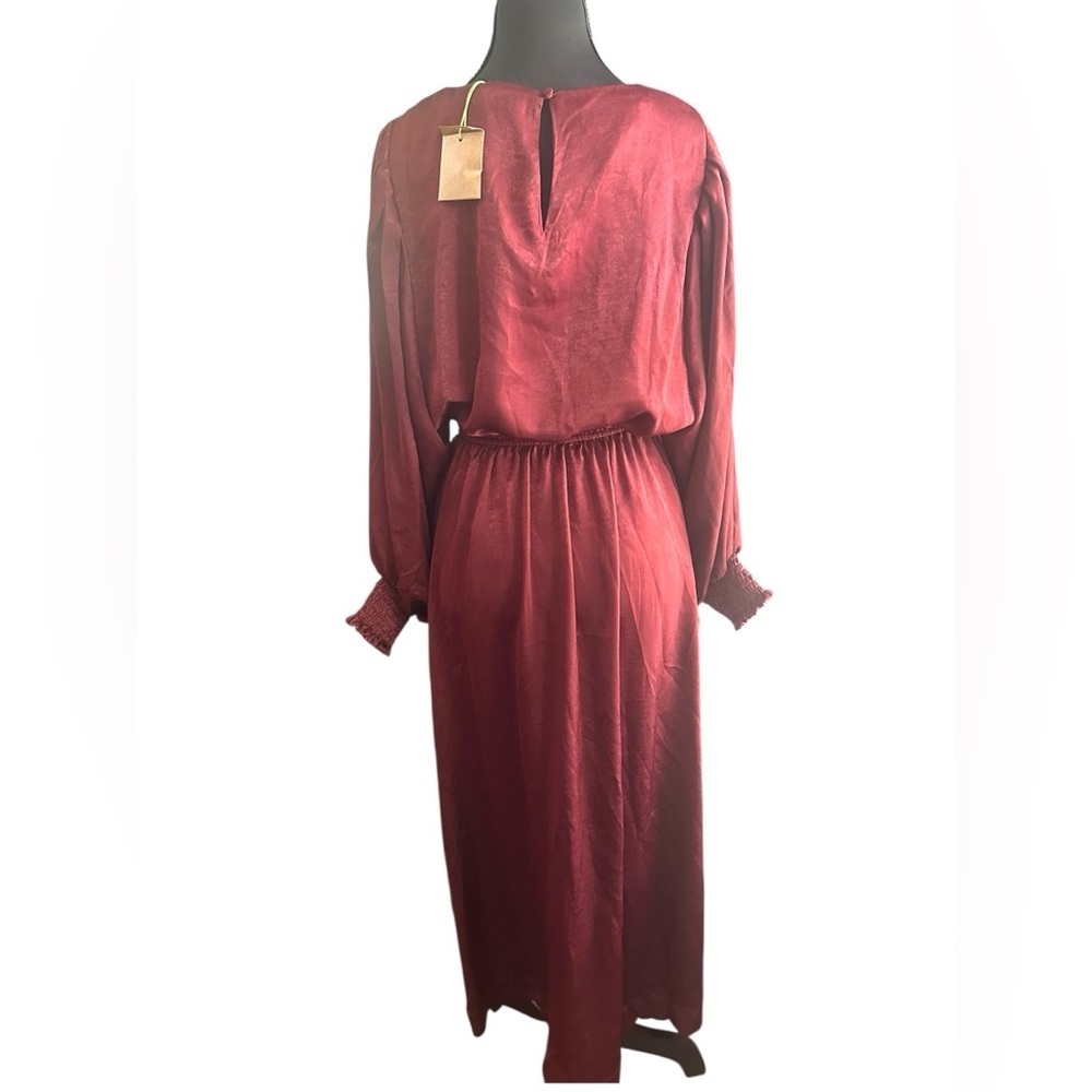 NWT Umgee Burgundy Long Sleeve Maxi Silk Feel Dress Size Small - Picture 7 of 8